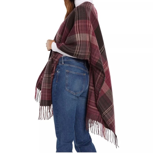 Woolrich Womens Burgundy Plaid wrap Shawl Poncho One Size - Picture 3 of 10
